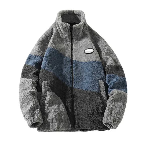 Vintage Polar Fleece Men’s Jacket Oversize Contrast Color Coat Warm Male Outwear Winter Parkas Jacket Men’s Clothes