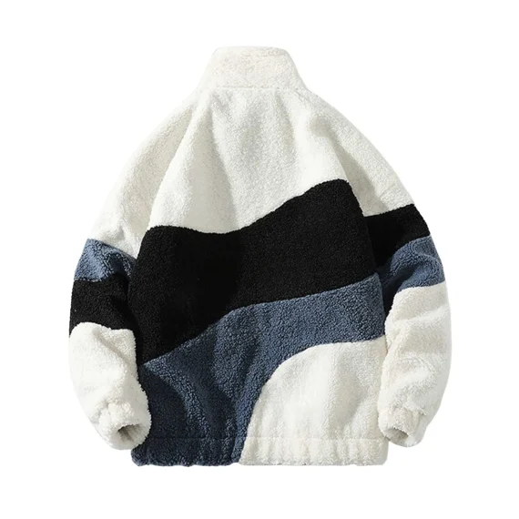Vintage Polar Fleece Men’s Jacket Oversize Contrast Color Coat Warm Male Outwear Winter Parkas Jacket Men’s Clothes